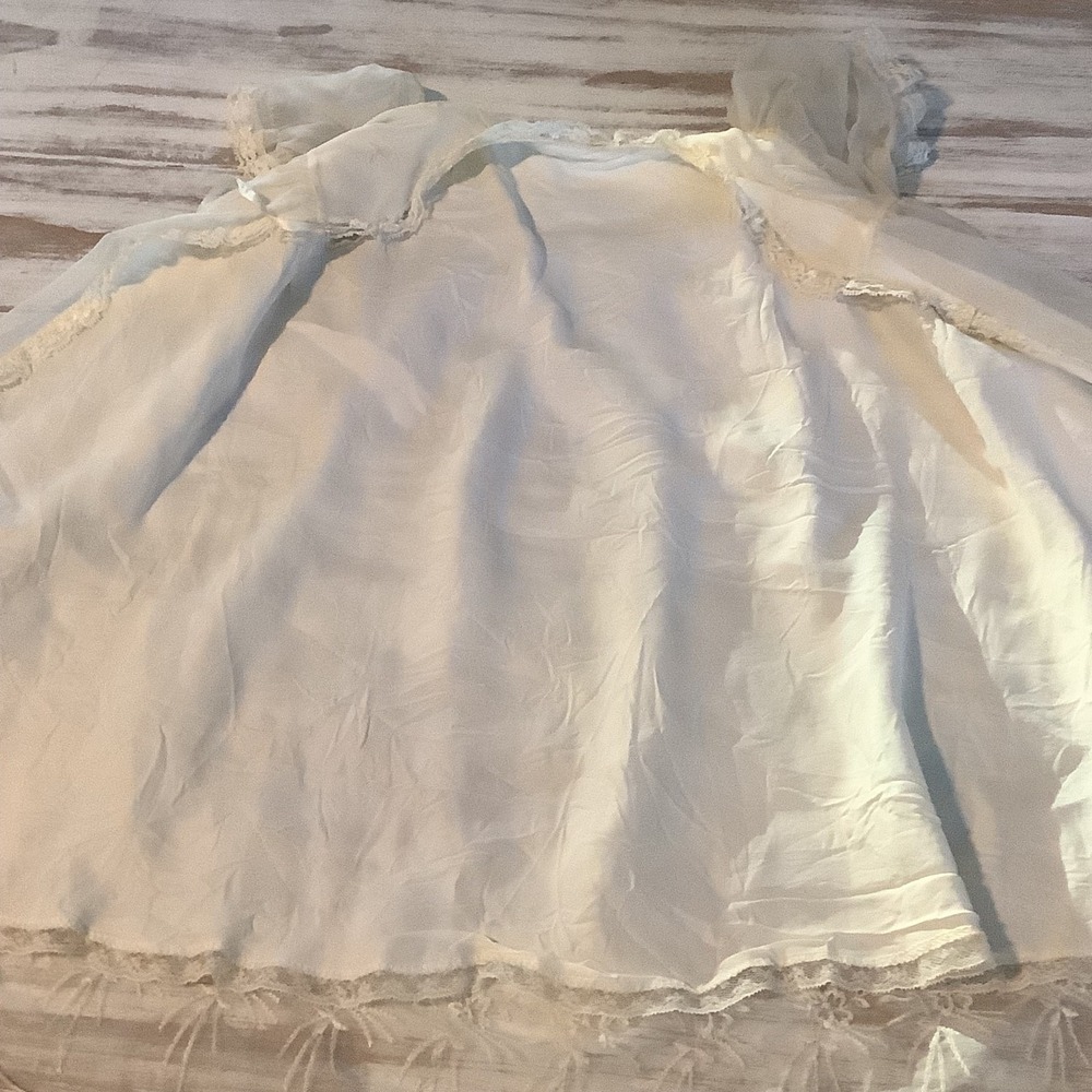 VTG White Lace & Organza Baby Girls Christening Baptism Gown Floral Embroidery - Picture 3 of 11